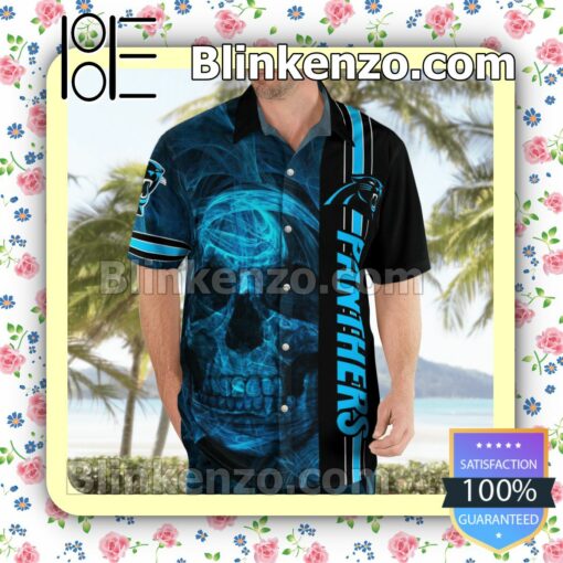 Panthers Skull Smoke Football Team Casual Button Down Shirts c