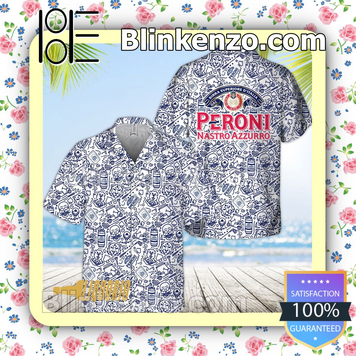 Peroni Nastro Azzurro Doodle Art Beach Shirts