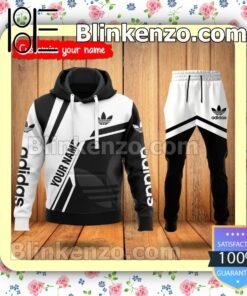 Personalized Adidas Black And White Fleece Hoodie, Pants