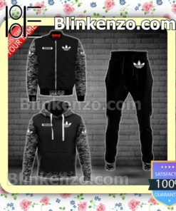 Personalized Adidas Black With Grey Camouflage Fleece Hoodie, Pants