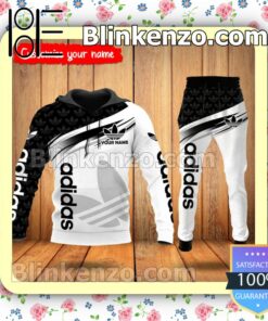 Personalized Adidas Brand Logo Print Black And White Fleece Hoodie, Pants