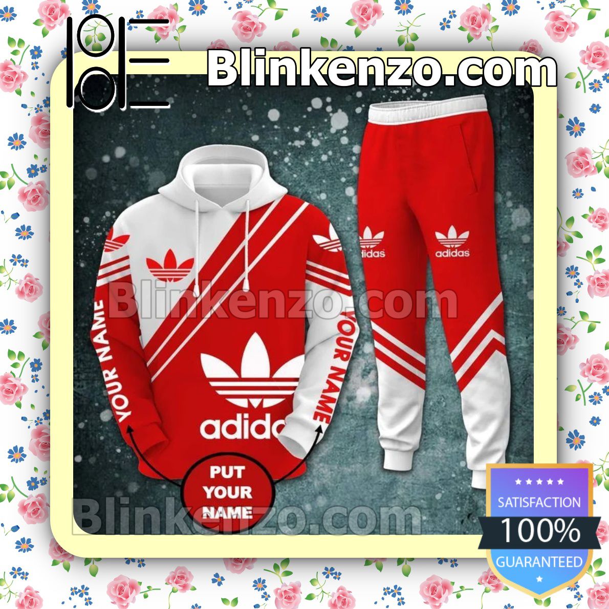 Personalized Adidas Brand Red And White Fleece Hoodie, Pants