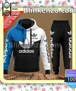 Personalized Adidas Mix Color Blue White And Black Fleece Hoodie, Pants