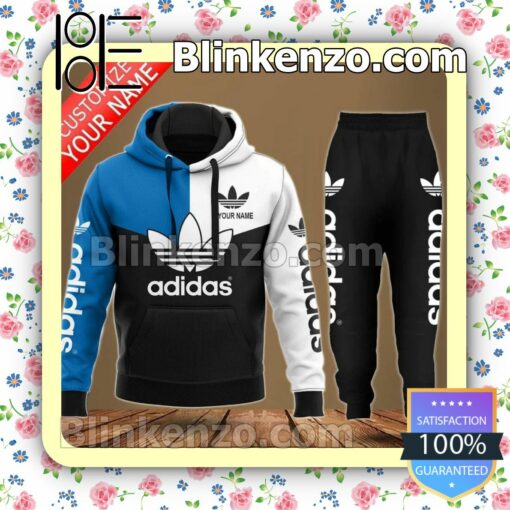 Personalized Adidas Mix Color Blue White And Black Fleece Hoodie, Pants