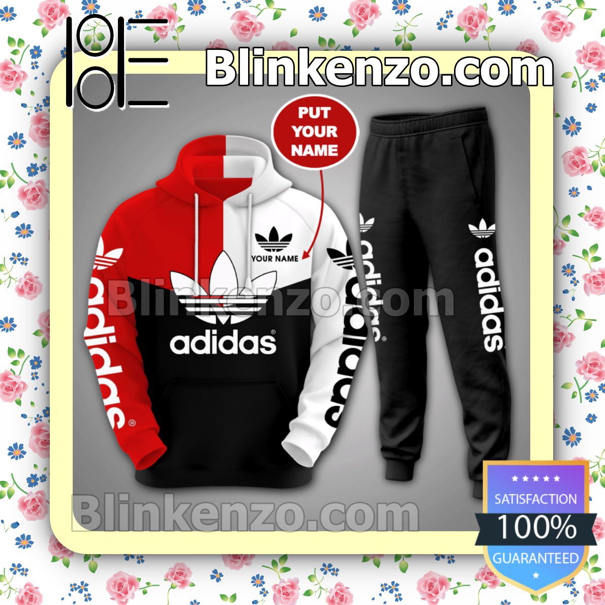 Personalized Adidas Mix Color Red White And Black Fleece Hoodie, Pants