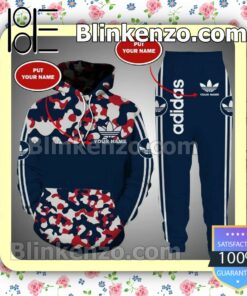 Personalized Adidas Red Navy Camouflage Navy Fleece Hoodie, Pants
