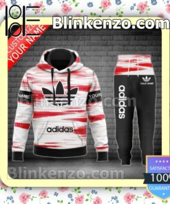 Personalized Adidas Red Paint Stroke On White Black Fleece Hoodie, Pants