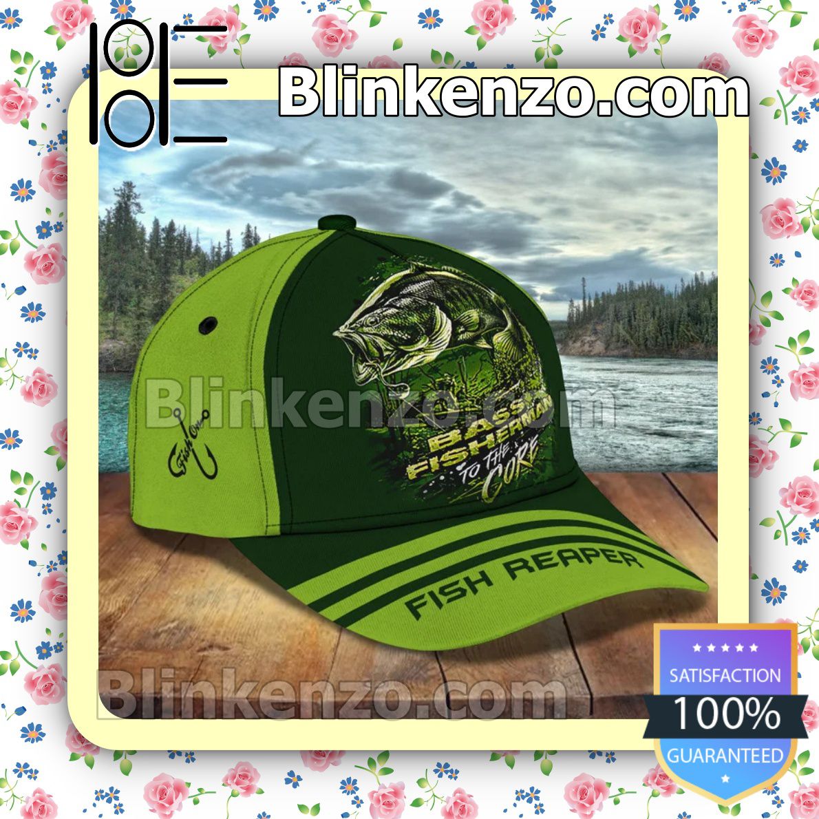 Around Me Personalized Bass Fisherman To The Core Fish Reaper Green Baseball Caps Gift For Boyfriend