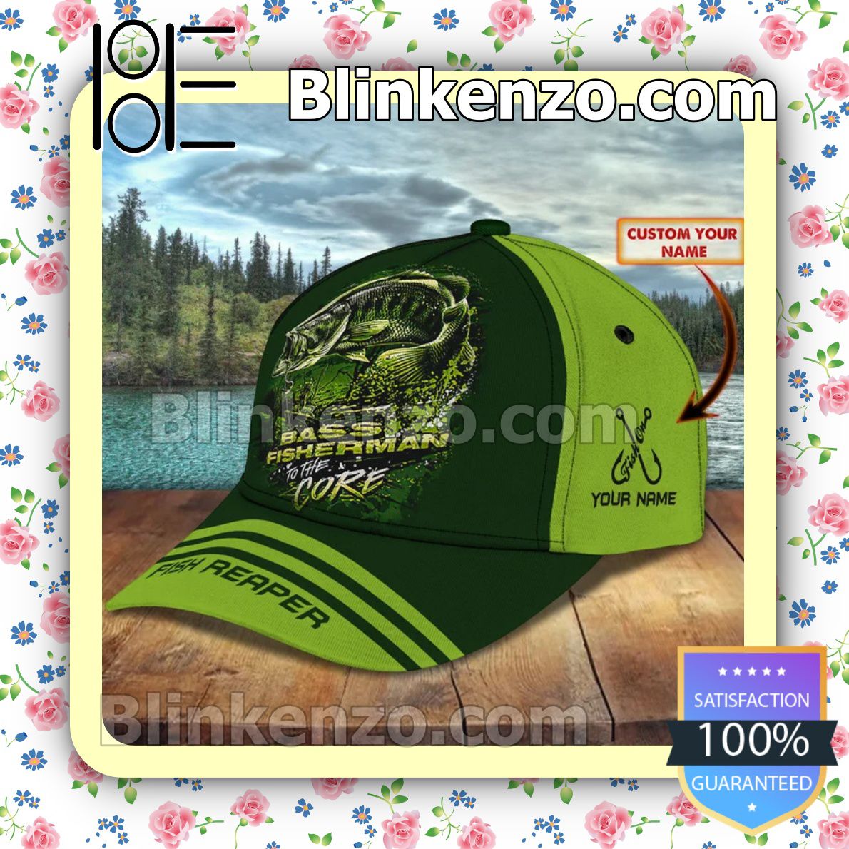 Personalized Bass Fisherman To The Core Fish Reaper Green Baseball Caps Gift For Boyfriend
