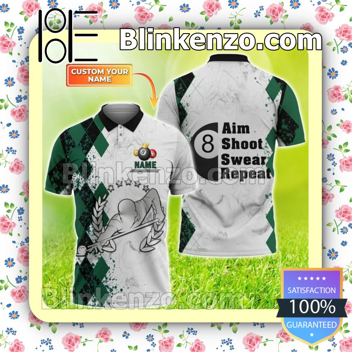 Personalized Billiard Aim Shoot Swear Repeat Custom Polo Shirt