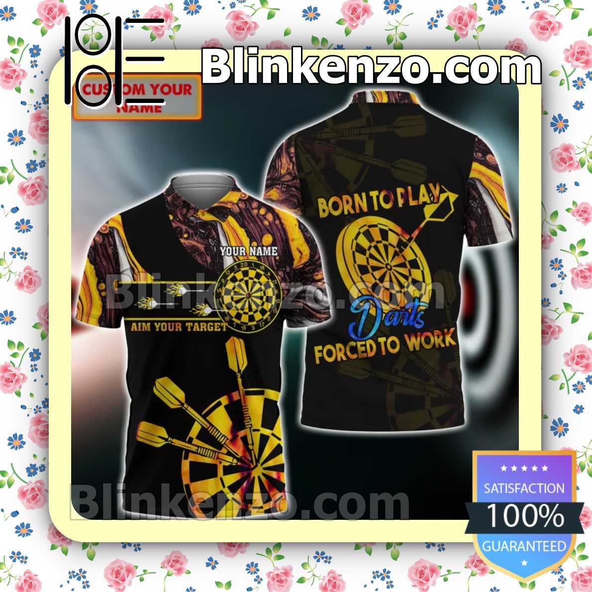 Personalized Born To Play Darts Forced To Work Aim Your Target Custom Polo Shirt