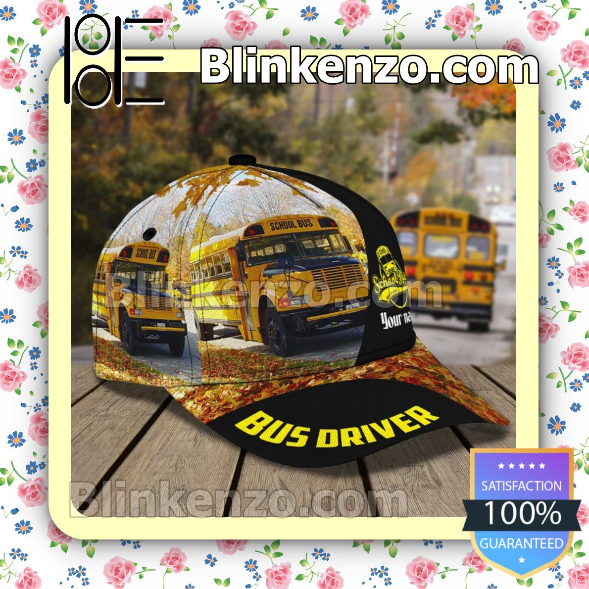 Best Shop Personalized Bus Driver School Bus Autumn Leaves Baseball Caps Gift For Boyfriend