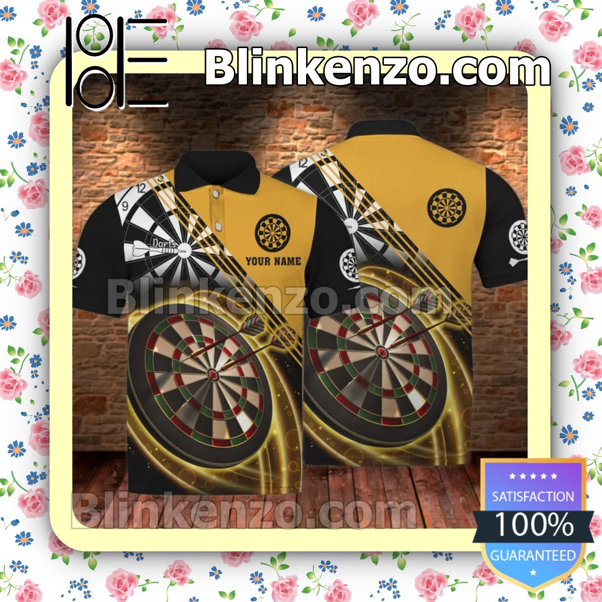 Personalized Darts Game Black Yellow Light Custom Polo Shirt