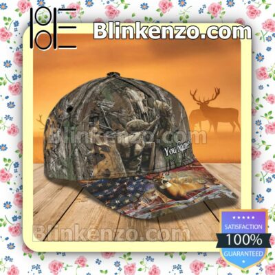 Personalized Deer Hunting American Flag Baseball Caps Gift For Boyfriend a