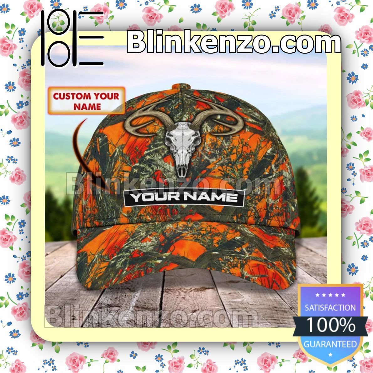 Personalized Deer Hunting Skull Realtree Orange Camo Baseball Caps Gift For Boyfriend