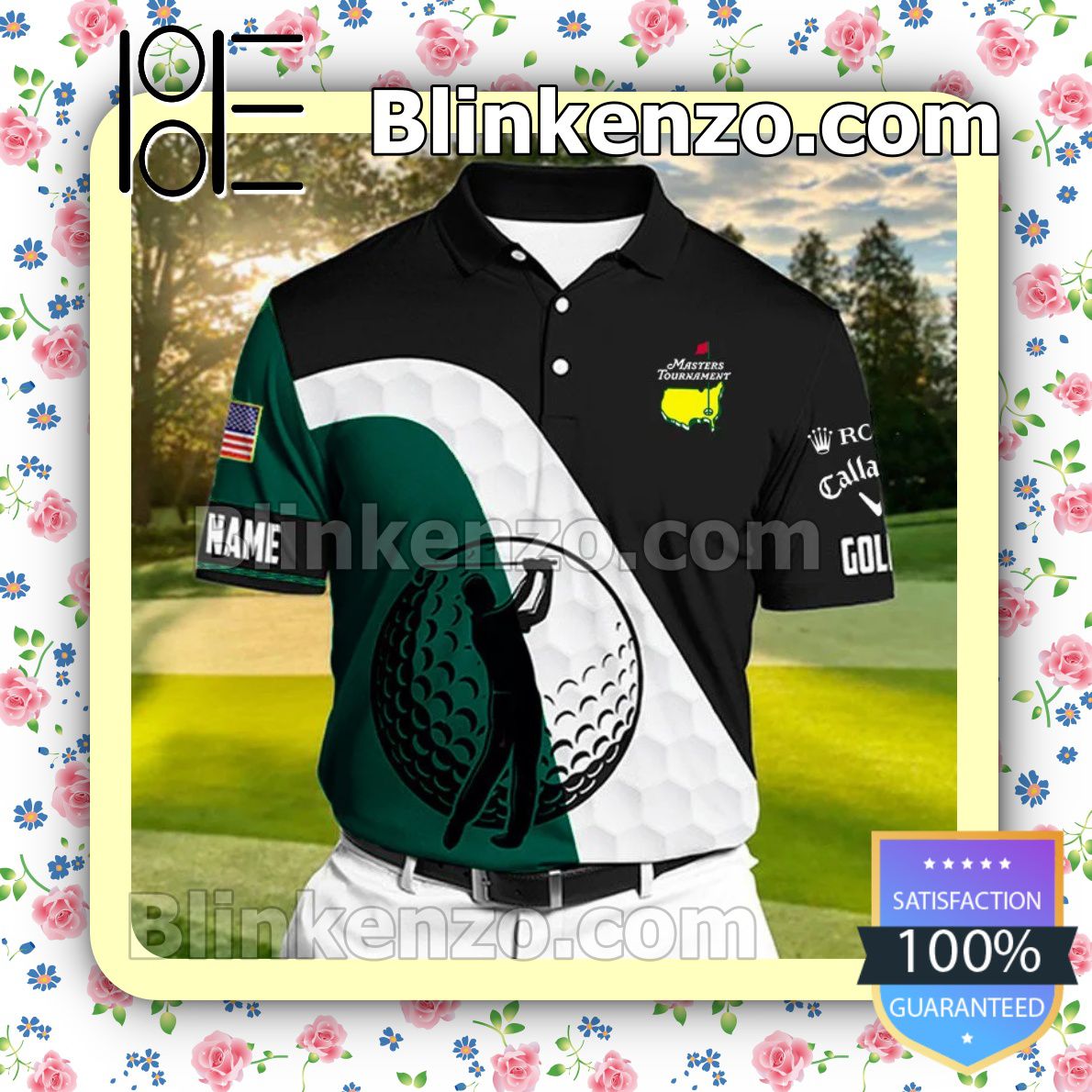 Personalized Golf Masters Tournament American Flag Custom Polo Shirt