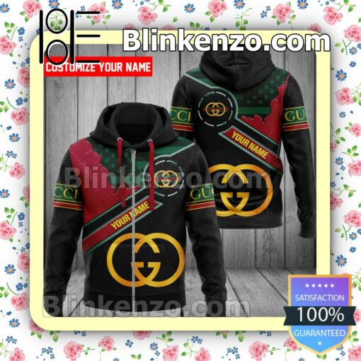 Personalized Gucci Logo Print American Flag Full-Zip Hooded Fleece Sweatshirt