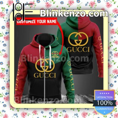 Personalized Gucci Mix Color Green Red And Black Full-Zip Hooded Fleece Sweatshirt