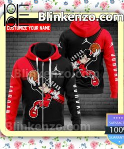 Personalized Jordan Mickey Mouse With Ball Black And Red Full-Zip Hooded Fleece Sweatshirt