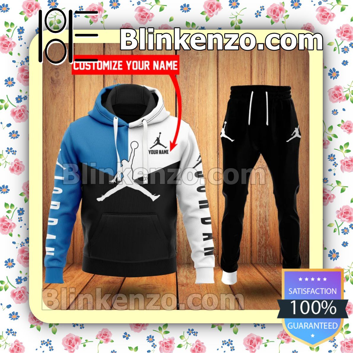 Personalized Jordan Mix Color Blue White And Black Fleece Hoodie, Pants