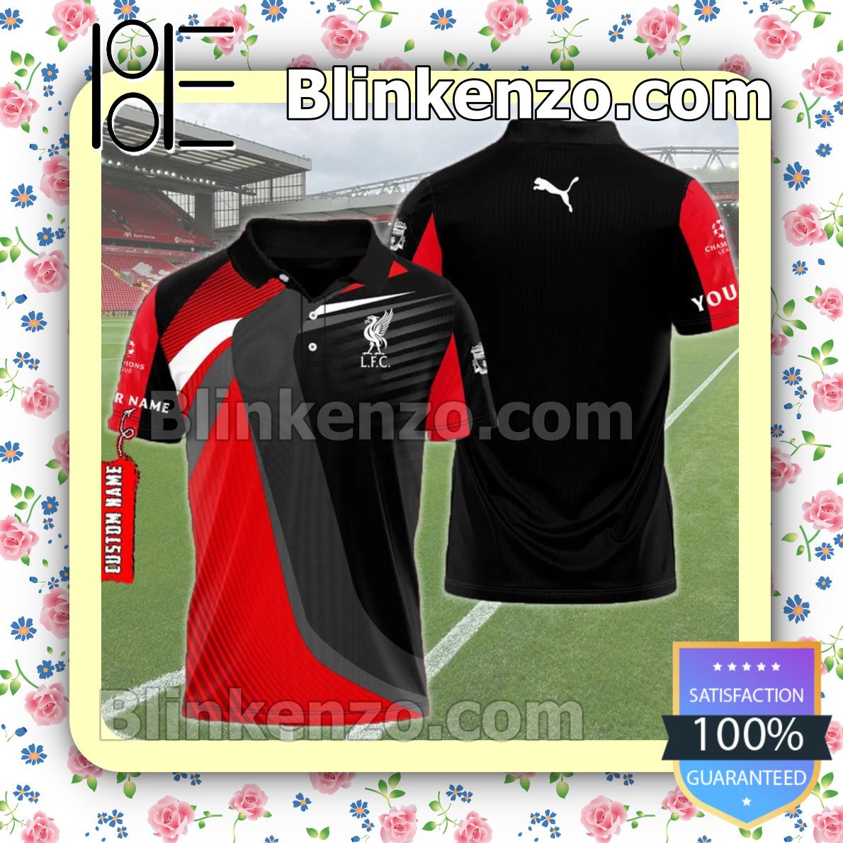 Personalized Liverpool F.c. Black And Red Custom Polo Shirt