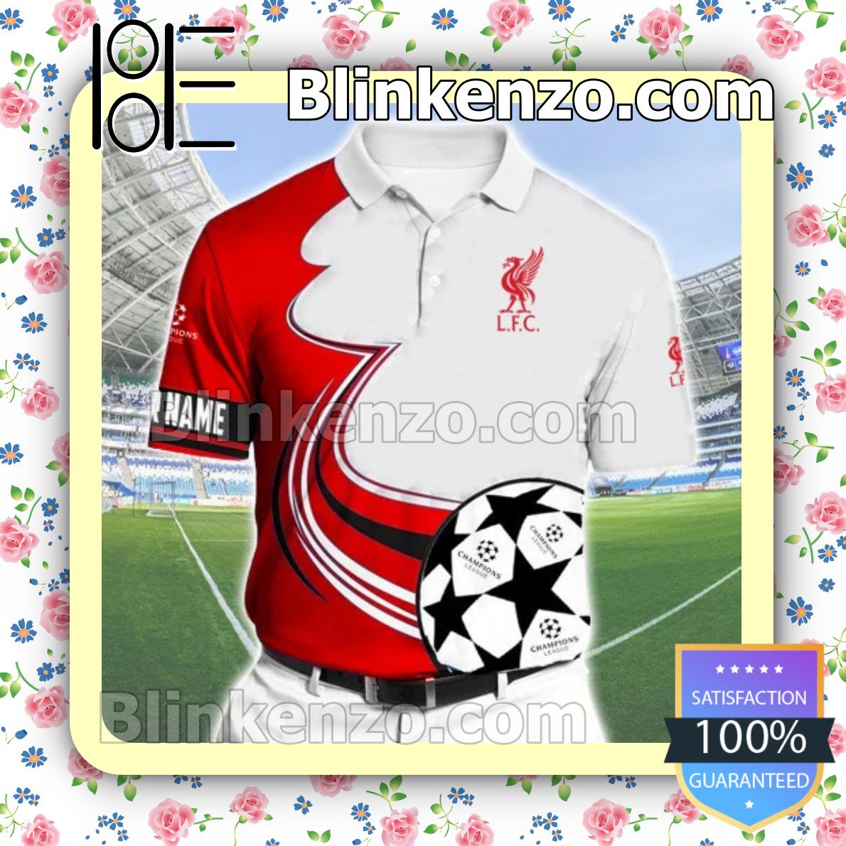 Personalized Liverpool F.c. Champions League White And Red Custom Polo Shirt