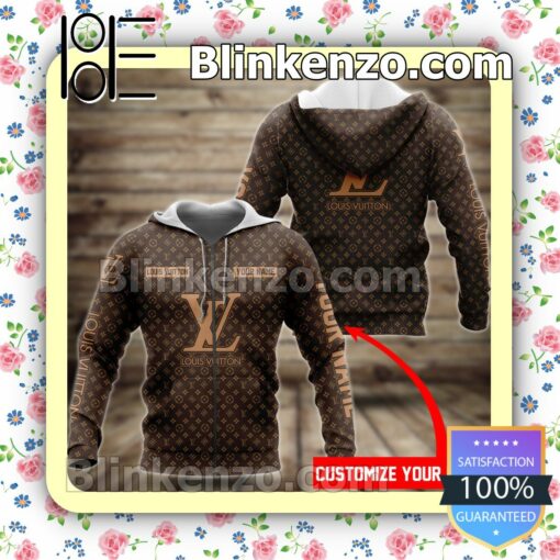 Personalized Louis Vuitton Dark Brown Monogram Full-Zip Hooded Fleece Sweatshirt
