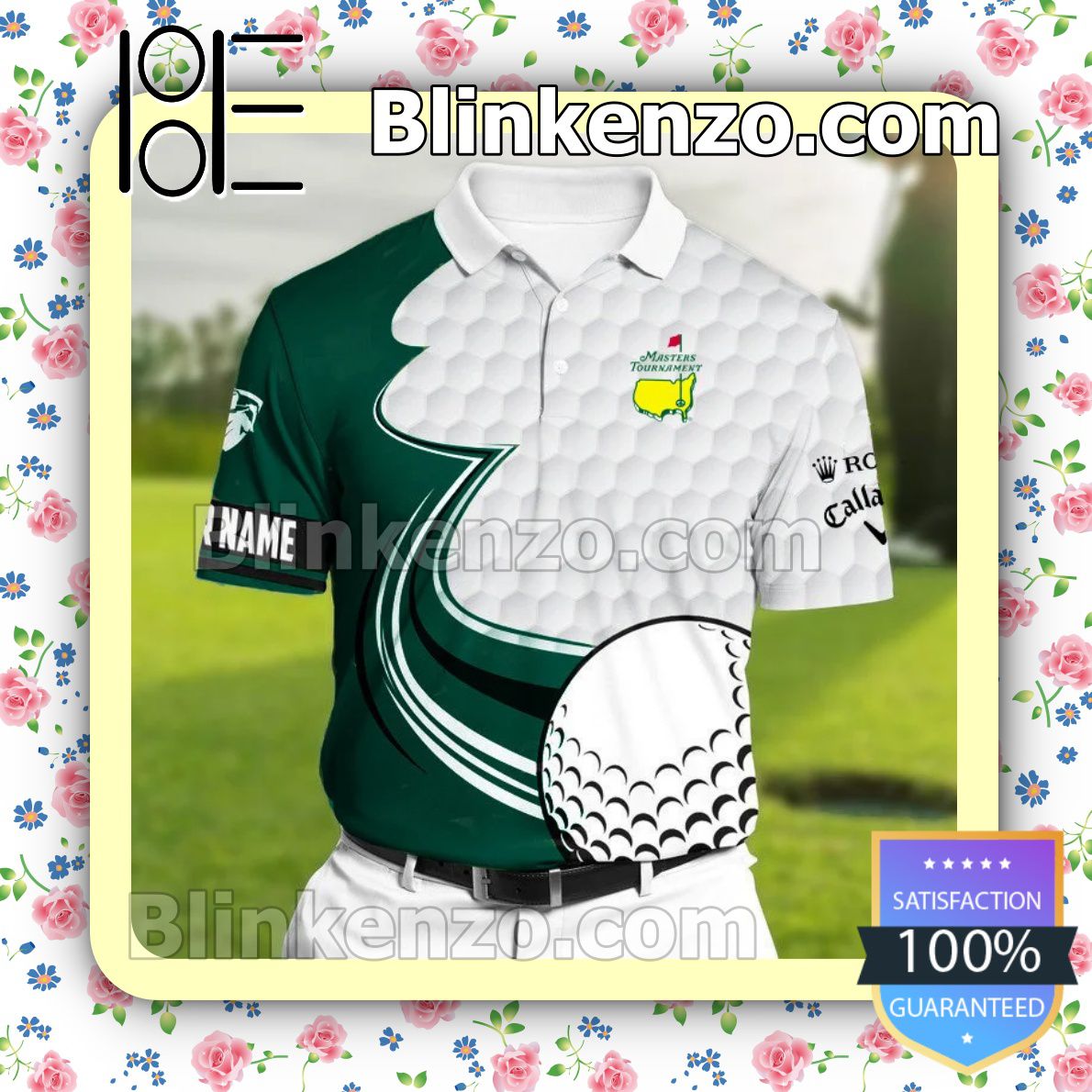 Personalized Masters Tournament Golf Ball Texture Mix Green Custom Polo Shirt