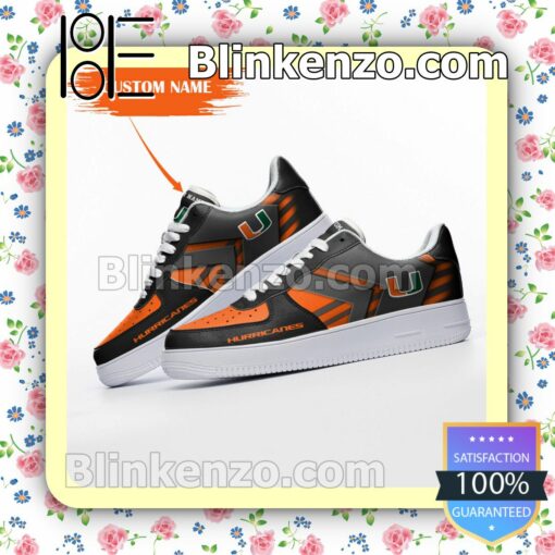 Personalized NCAA Miami Hurricanes Custom Name Nike Air Force Sneakers a