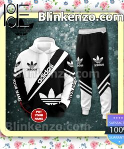 Personalized Name Adidas Black And White Fleece Hoodie, Pants