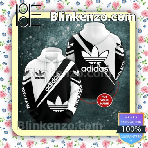 Personalized Name Adidas Black And White Fleece Hoodie, Pants a
