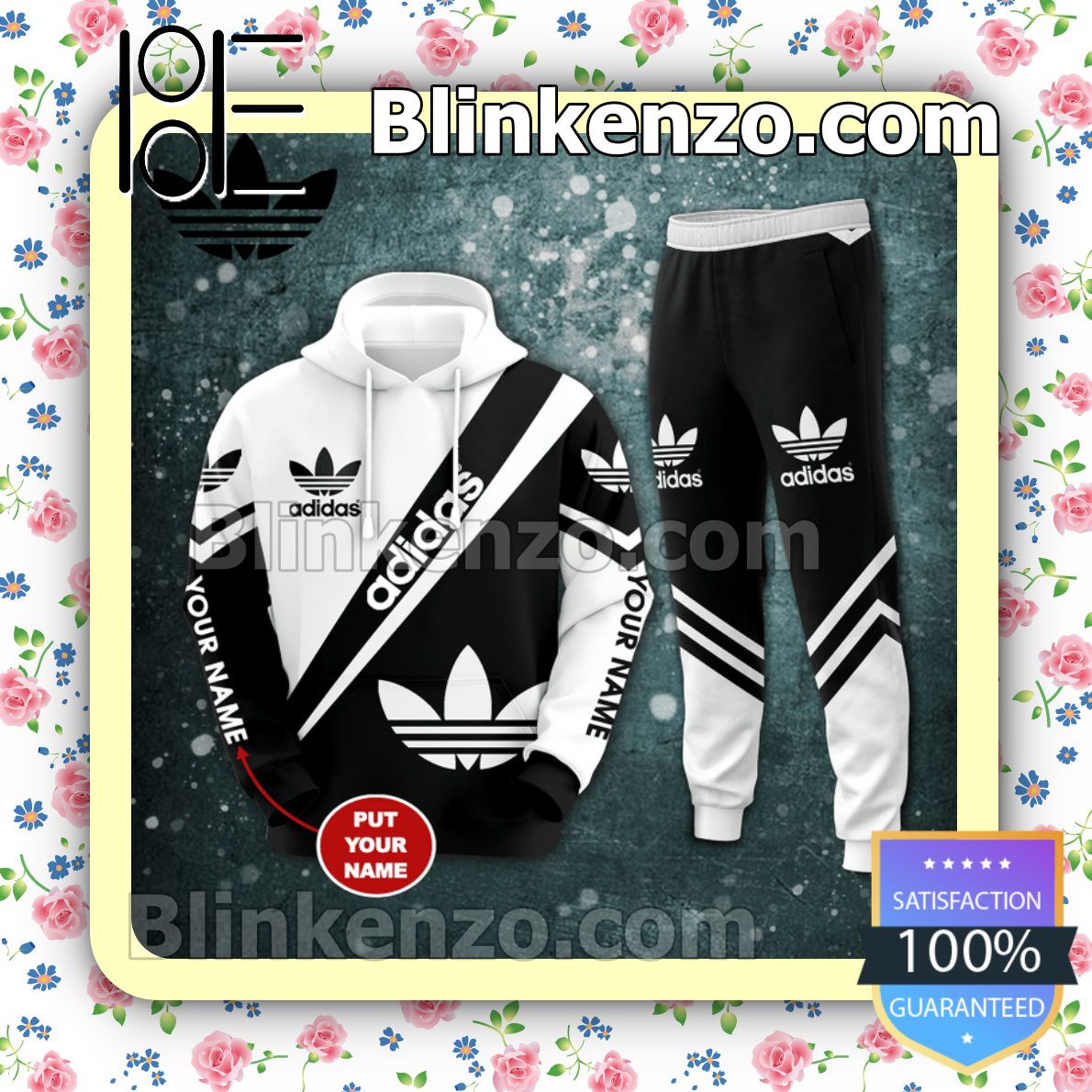 Personalized Name Adidas Black And White Fleece Hoodie, Pants