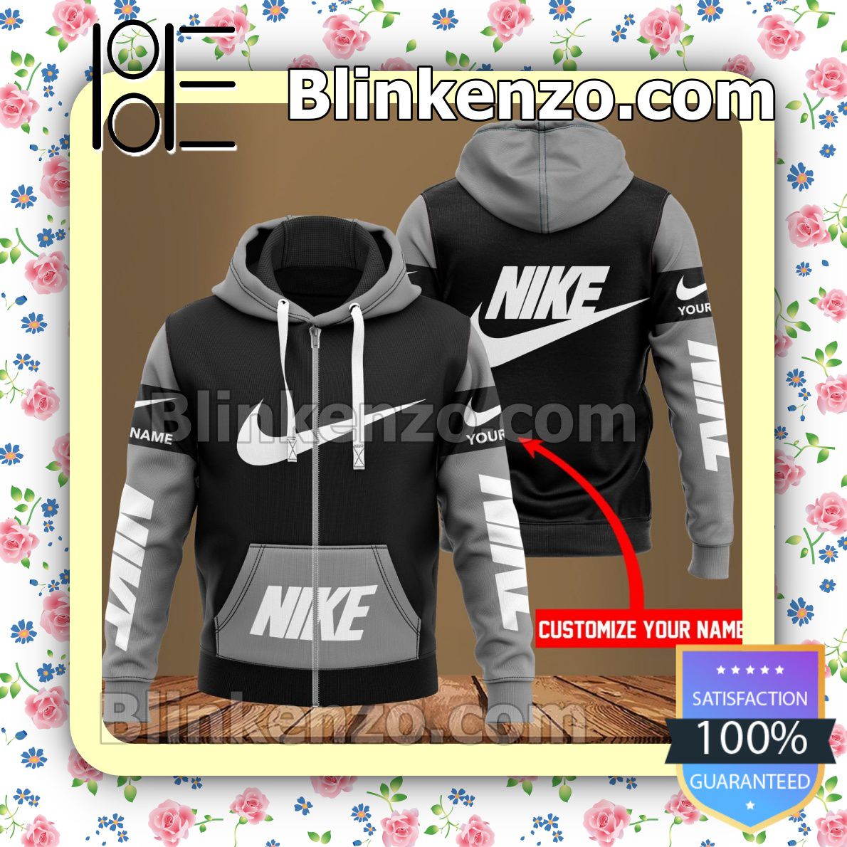 Popular Personalized Nike Black And Grey Full-Zip Hooded Fleece Sweatshirt