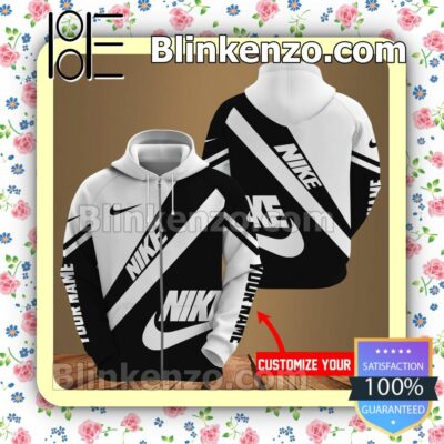 Personalized Nike Black And White Full-Zip Hooded Fleece Sweatshirt