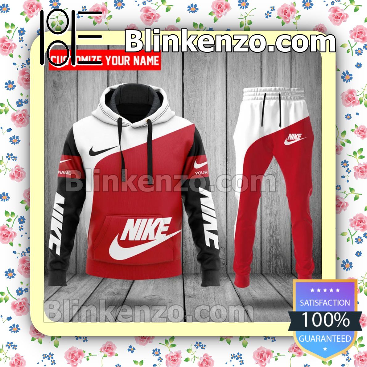 Personalized Nike Logo Red White And Black Fleece Hoodie, Pants