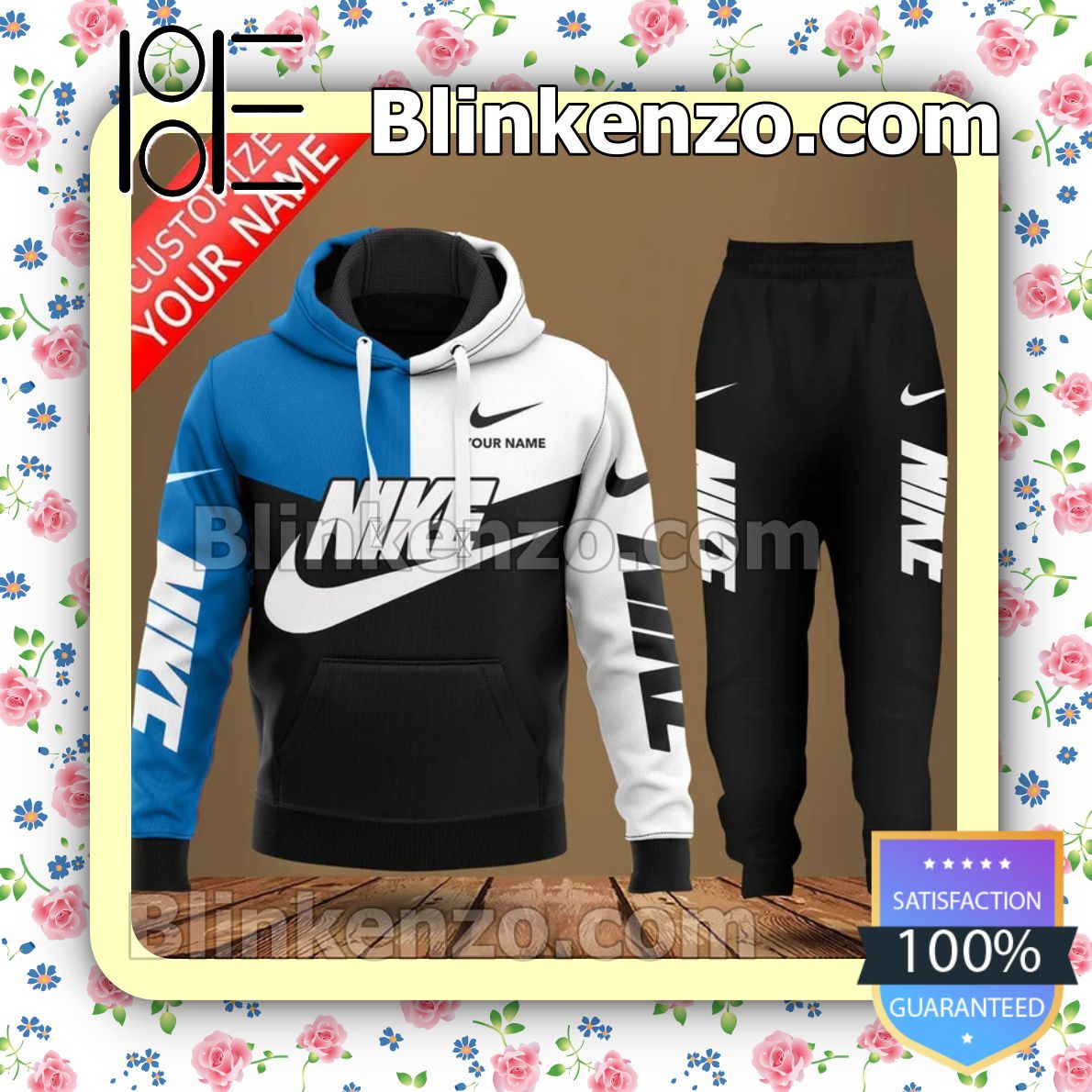 Personalized Nike Mix Color Blue White And Black Fleece Hoodie, Pants