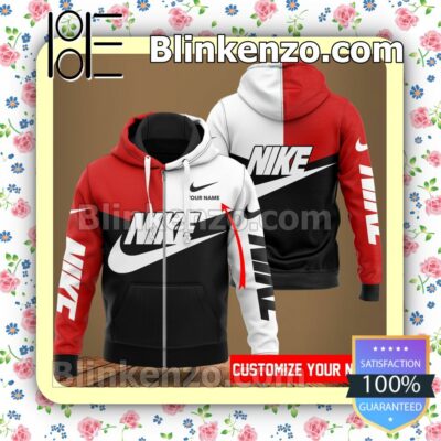 Personalized Nike Mix Color Red White And Black Full-Zip Hooded Fleece Sweatshirt