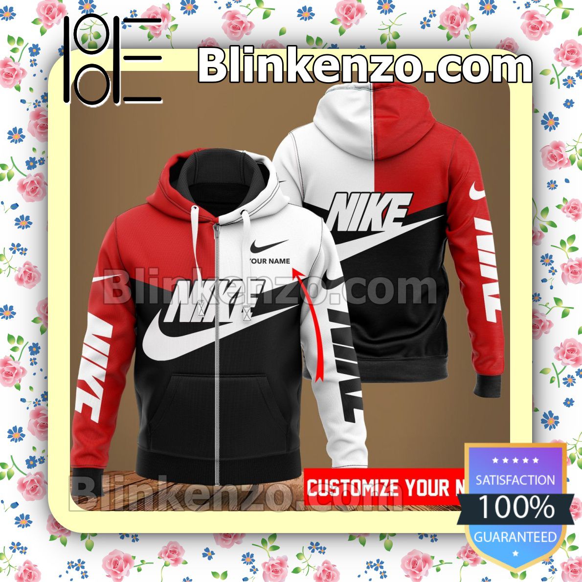 Where To Buy Personalized Nike Mix Color Red White And Black Full-Zip Hooded Fleece Sweatshirt