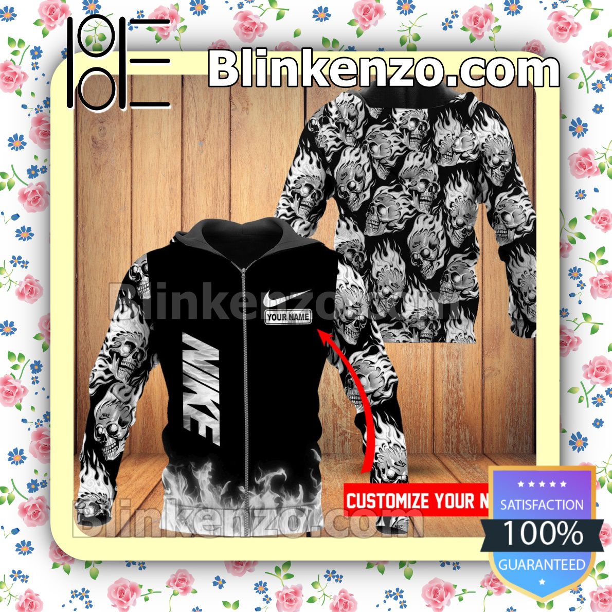 Adorable Personalized Nike Skull Fire Full-Zip Hooded Fleece Sweatshirt