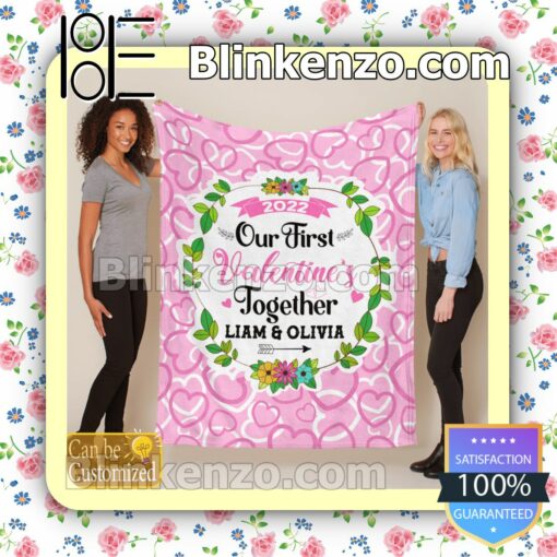 Personalized Our First Valentine's Together Soft Cozy Blanket b