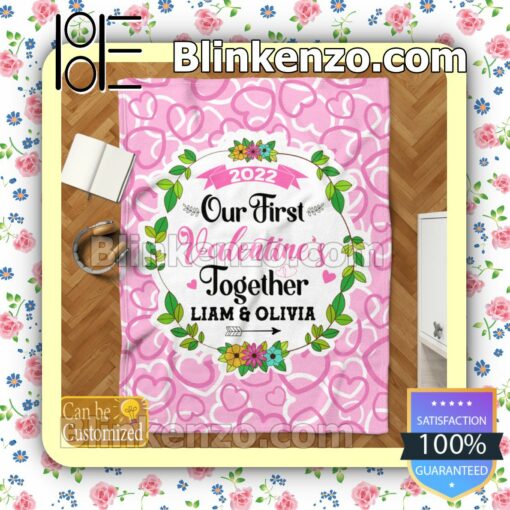 Personalized Our First Valentine's Together Soft Cozy Blanket c