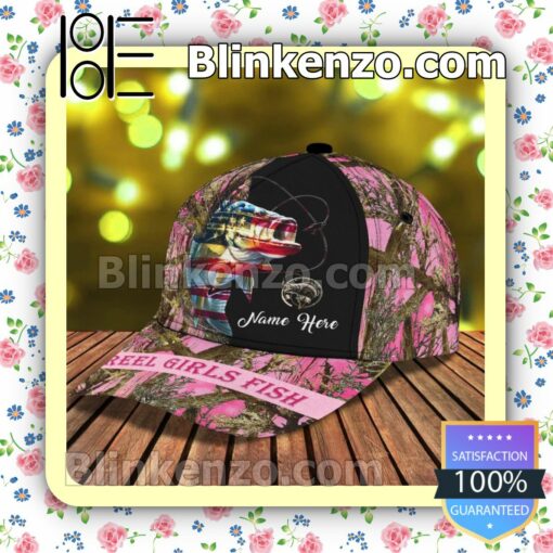 Personalized Reel Girl Fish American Flag Baseball Caps Gift For Boyfriend c