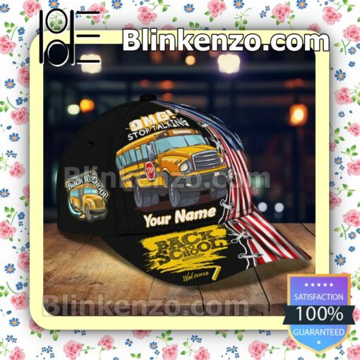 Personalized School Bus Back To School Welcome American Flag Baseball Caps Gift For Boyfriend a