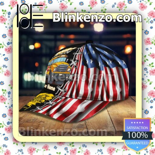 Personalized School Bus Back To School Welcome American Flag Baseball Caps Gift For Boyfriend b