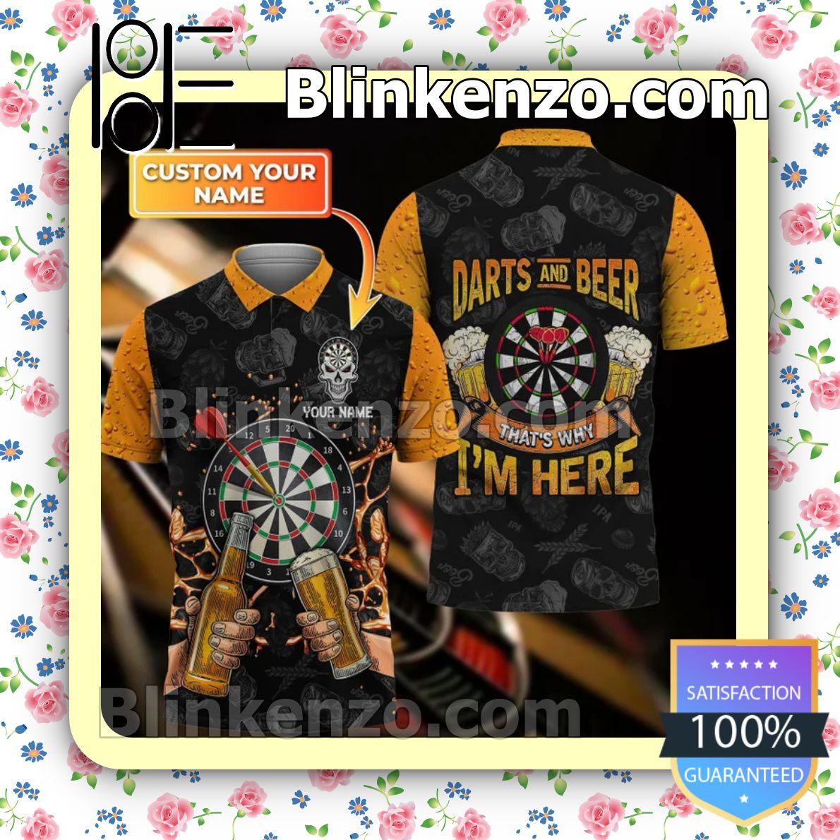 Personalized Skull Darts And Beer That's Why I'm Here Custom Polo Shirt