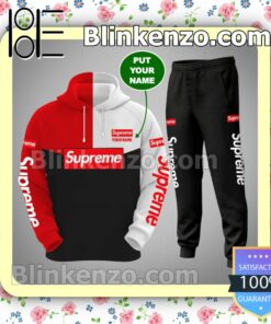 Personalized Supreme Mix Color Red White And Black Fleece Hoodie, Pants