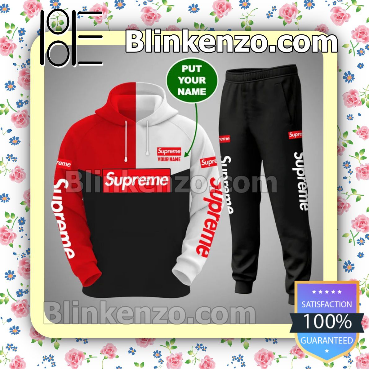 Personalized Supreme Mix Color Red White And Black Fleece Hoodie, Pants
