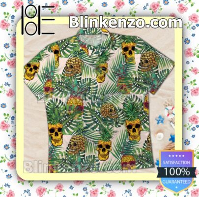 Pineapple Golden Sugar Skull Summer Beach Shirt a