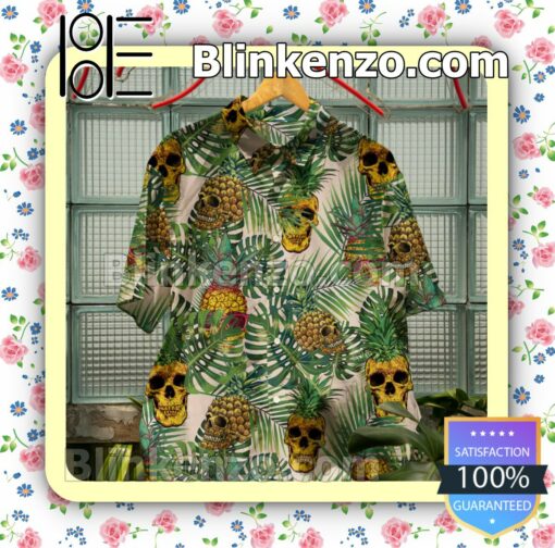 Pineapple Golden Sugar Skull Summer Beach Shirt b