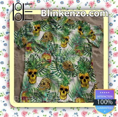 Pineapple Golden Sugar Skull Summer Beach Shirt c